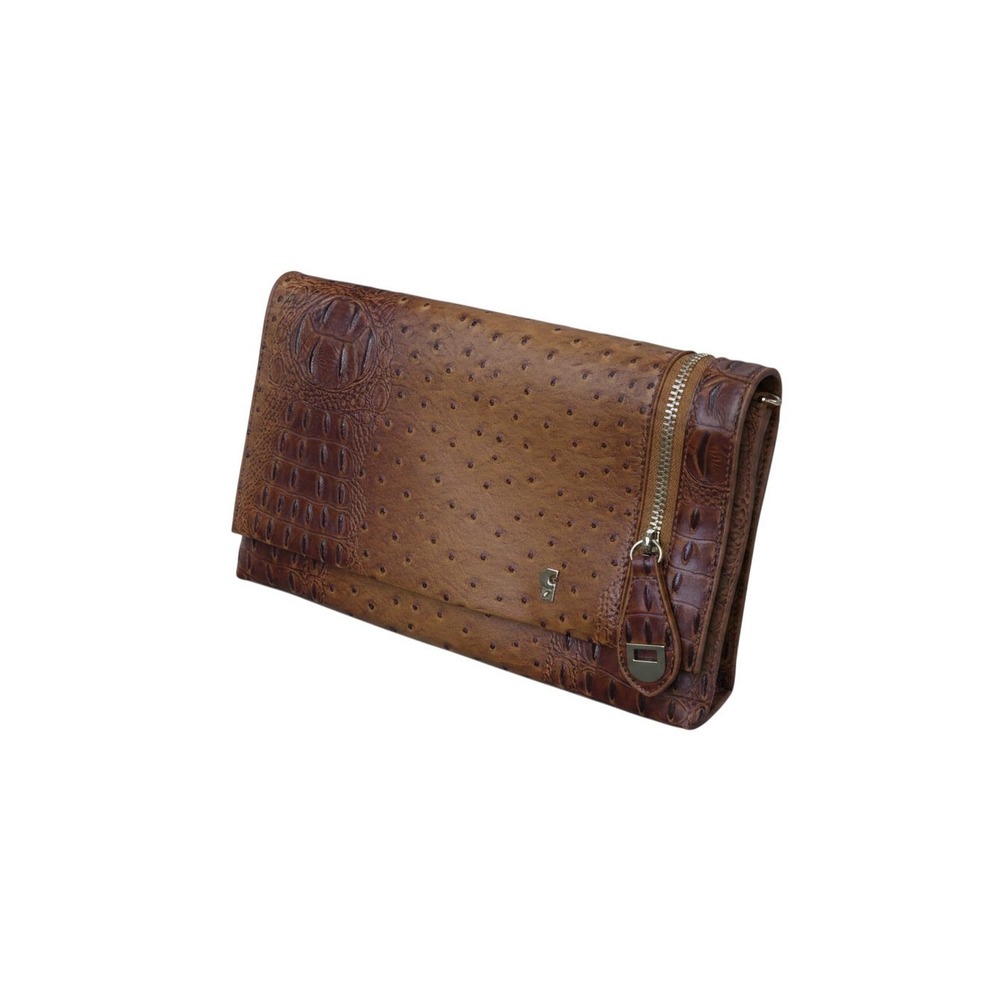 Unbranded Ostrich Clutch Bag Womens OS Cognac New PETA Vegan Embossed LLY022